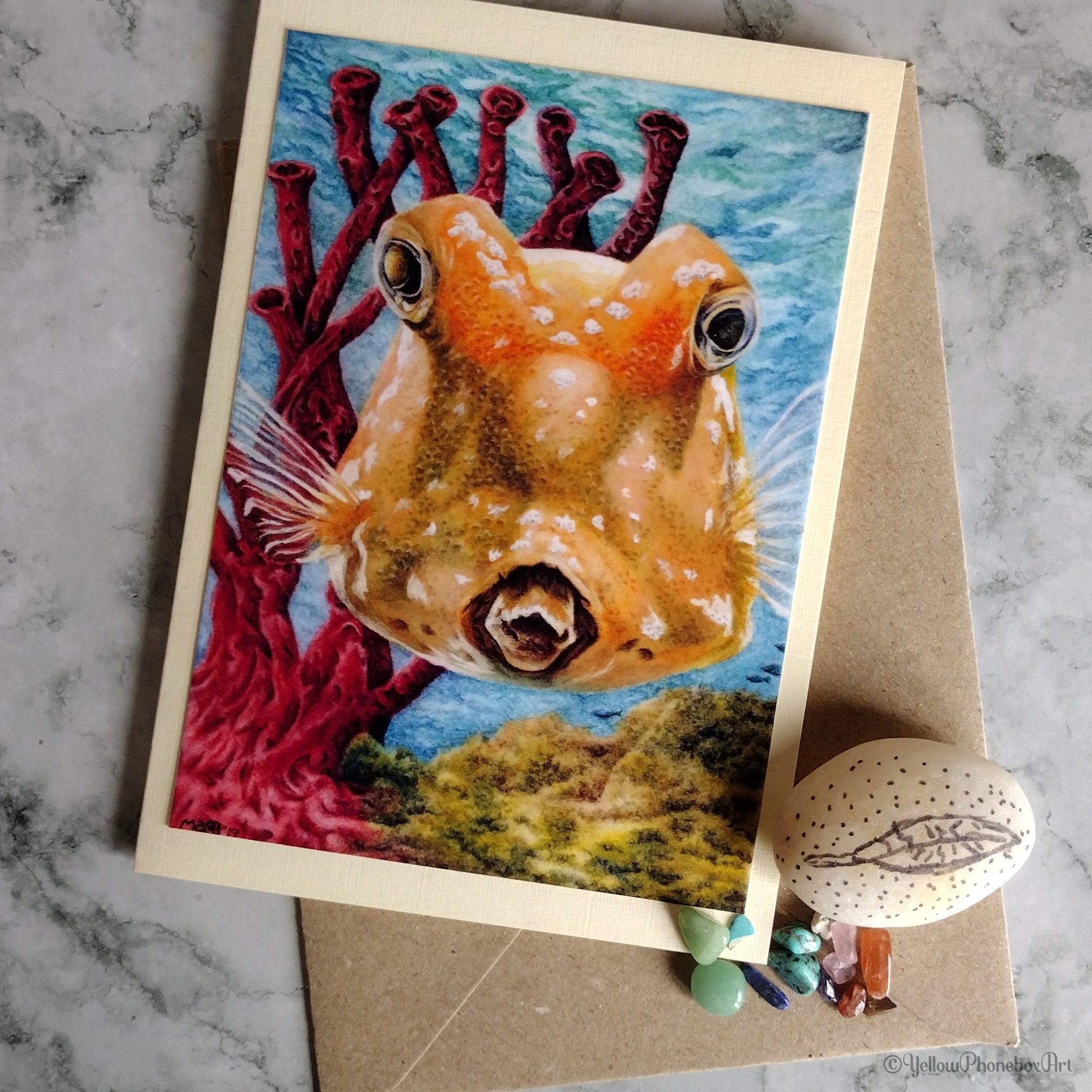 ‘Boxfish Are Cute Too!’ - Handmade Greeting Card With Envelope