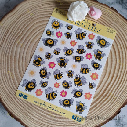 Bumble-Beez – A6 Sheet of Self-Adhesive Cute Bumble Bee Stickers