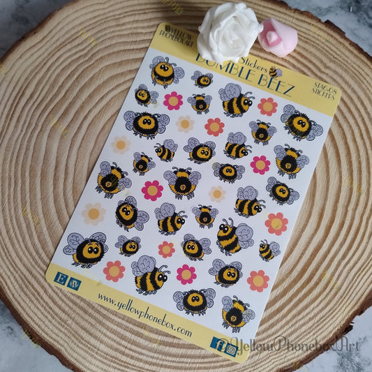 Bumble-Beez – A6 Sheet of Self-Adhesive Cute Bumble Bee Stickers