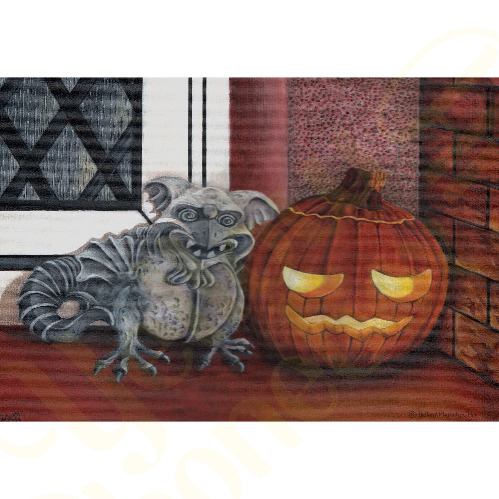 ‘Gargoyle & Pumpkin’ - Handmade Greetings Card With Envelope
