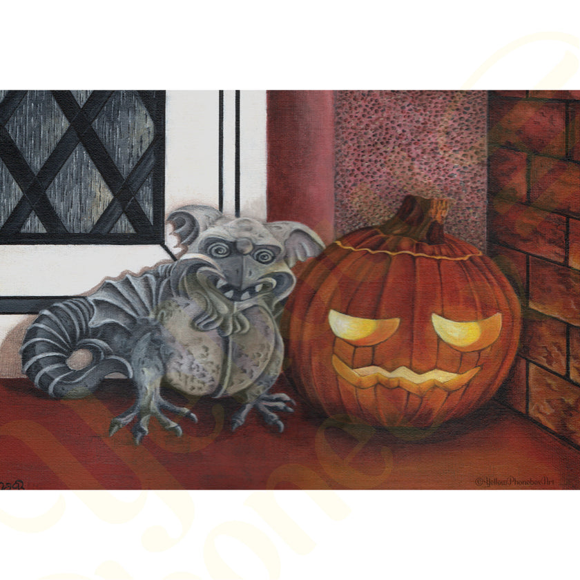 ‘Gargoyle & Pumpkin’ - Handmade Greetings Card With Envelope