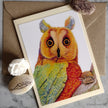 ‘Rainbow Owl And The Unicorn Snail’ - Handmade Greetings Card With Envelope