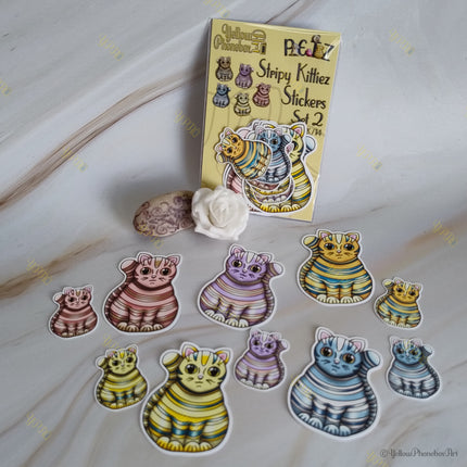 Stripy Kittiez Stickers Set 2 10 cute guinea pig stickers – 5 large (5x5cm approx) and 5 small (3x3cm approx)