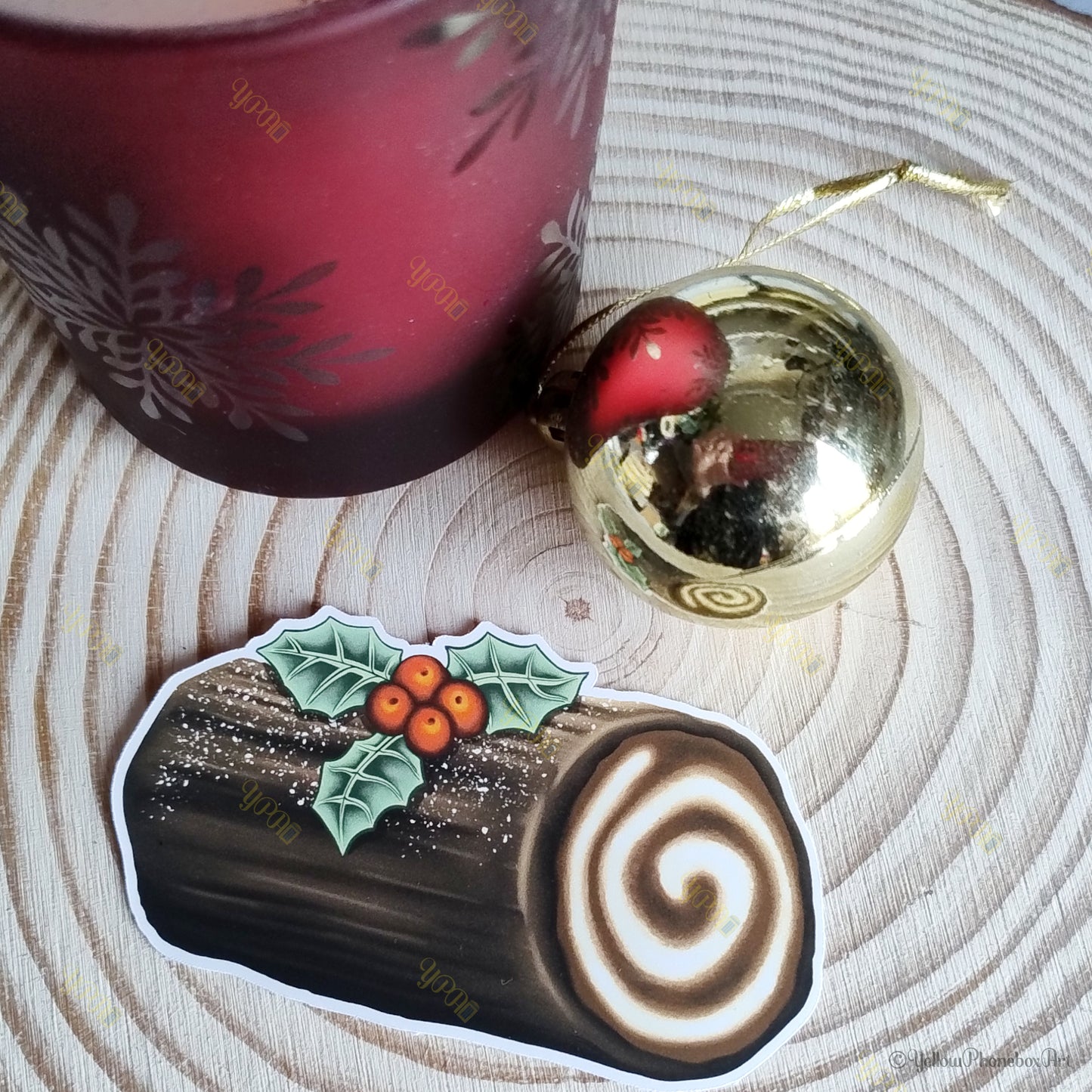 Yule Log Self-Adhesive Sticker