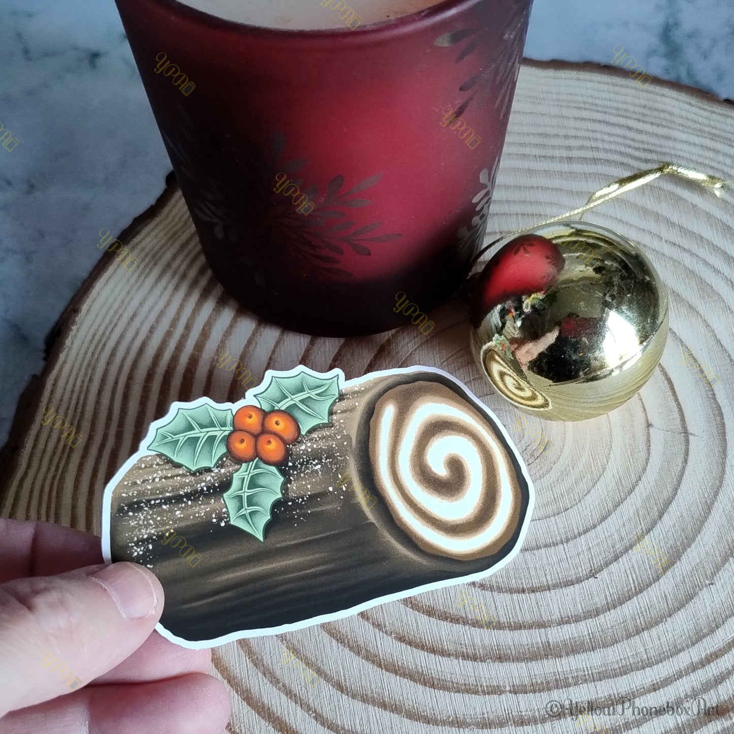 Yule Log Self-Adhesive Sticker